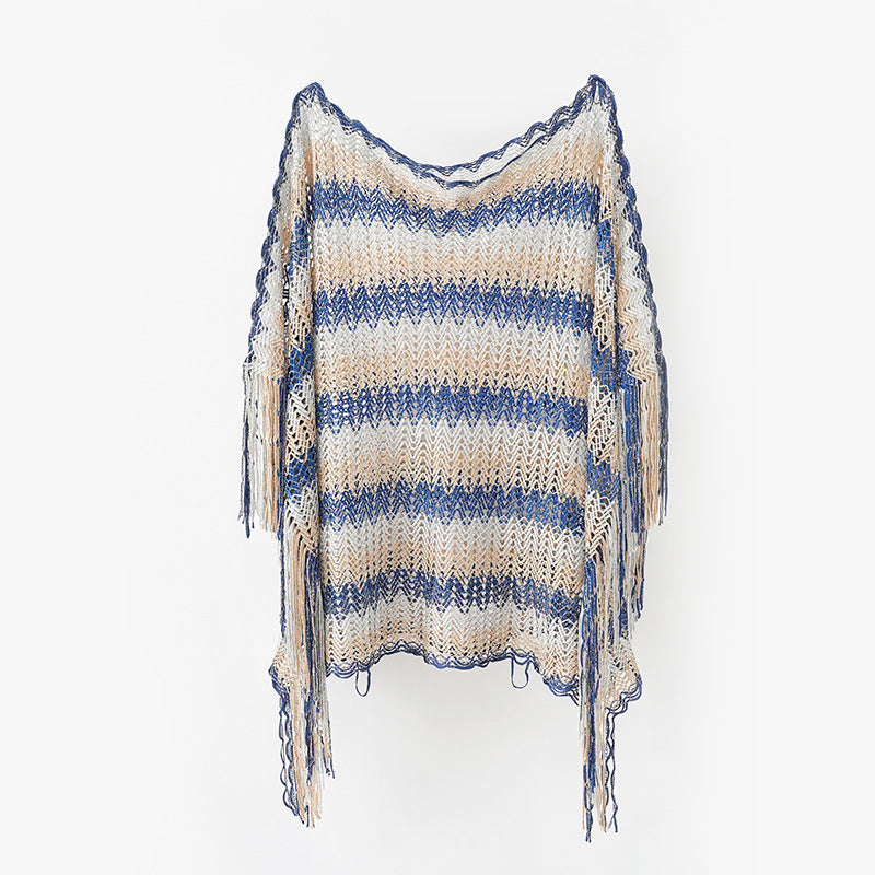 Damen Leichter Makramee‑Netzponcho mit langen Fransen Shop Nory