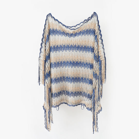 Damen Leichter Makramee‑Netzponcho mit langen Fransen Shop Nory
