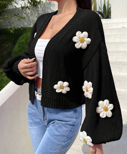 Damen Cropped-Cardigan aus Baumwollmix mit 3D-Blütenapplikationen Shop Nory