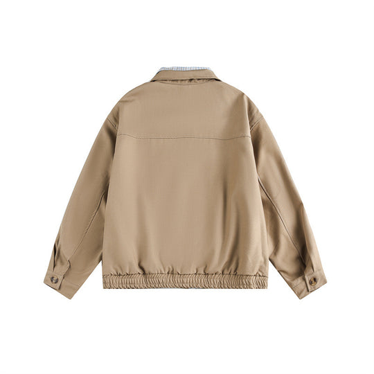 Unisex Boxy-Blousonjacke mit kontrastierender Reißverschlussleiste und kariertem Innenkragen Shop Nory