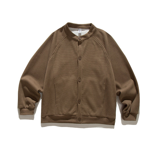 Herren Waffelstruktur-Strickjacke im Bomberstil mit Raglanärmeln und Knopfleiste Shop Nory