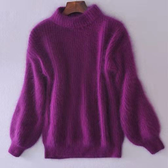 Damen Flauschiger Mohair-Mix Pullover mit Stehkragen und Oversize-Silhouette Shop Nory