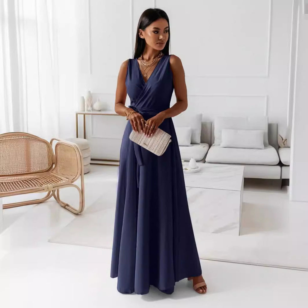 Damen Elegantes Wickelkleid mit verlängertem Saum Shopnory