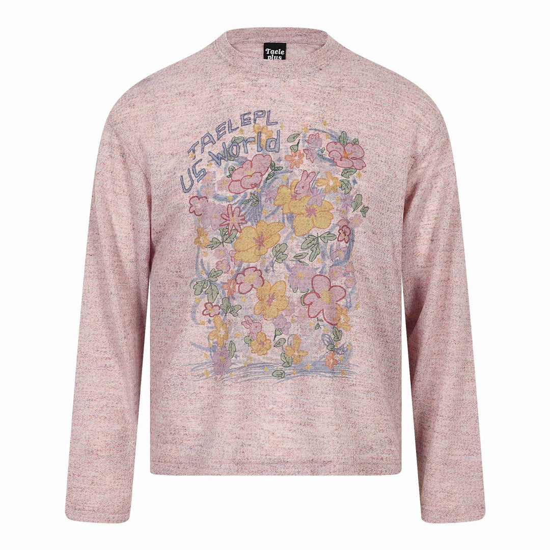 Unisex Relaxed‑Fit Langarmshirt mit floraler Illustrationsgrafik und geripptem Rundhals Shop Nory