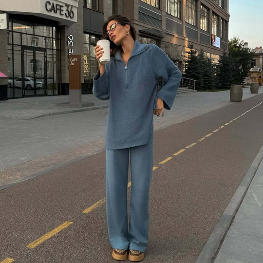 Damen Strick‑Tunika mit halbem Reißverschluss und weitem Stehkragen Shop Nory