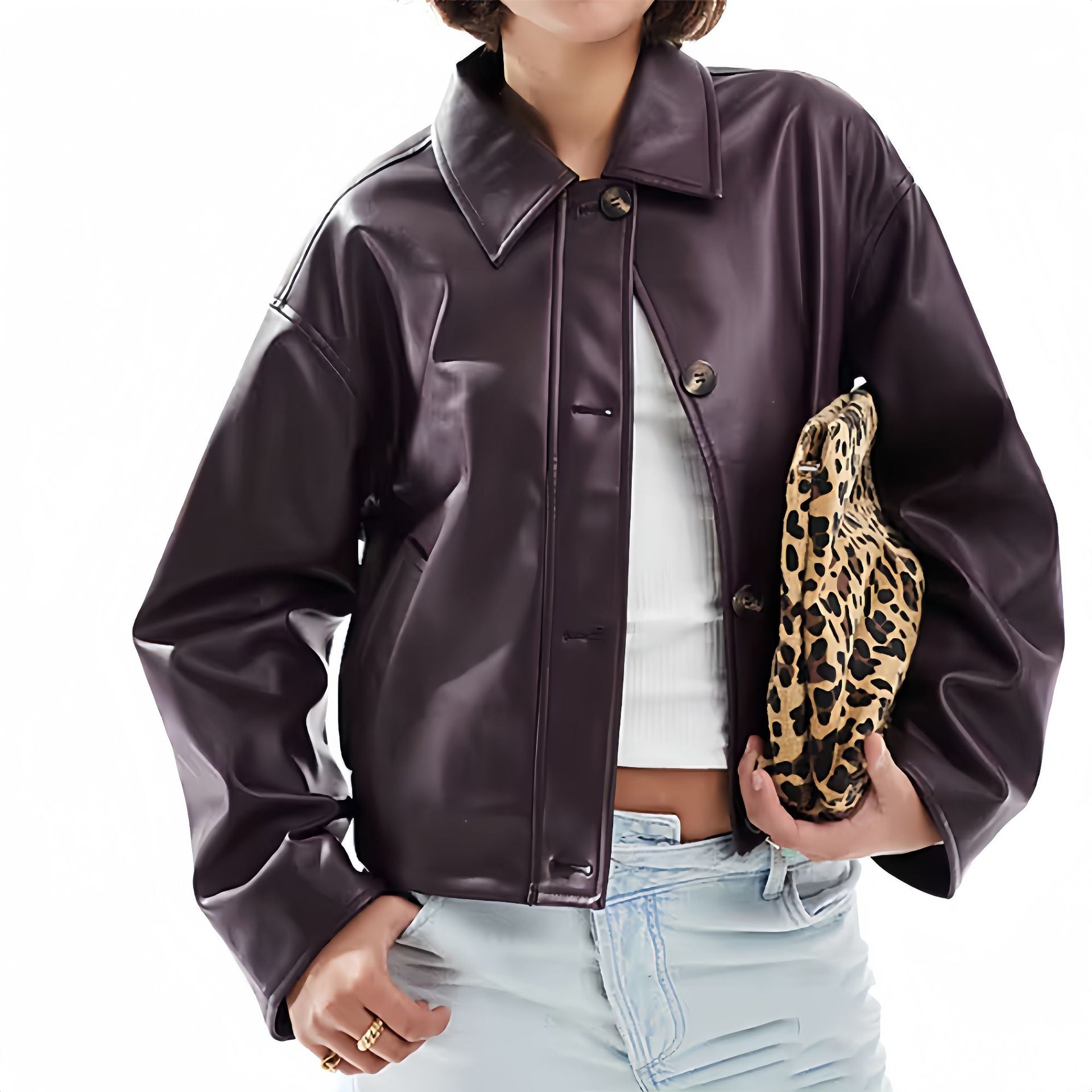 Damen modische Kunstlederjacke mit elegantem Schnitt Shopnory