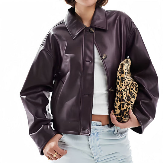 Damen modische Kunstlederjacke mit elegantem Schnitt Shopnory