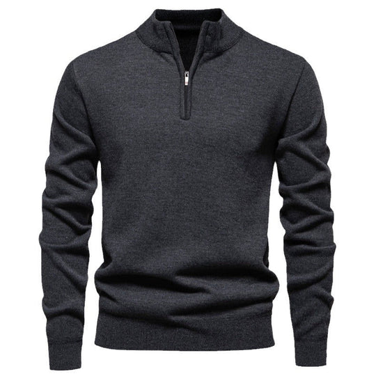 Herren feiner Strickpullover mit kurzem Reißverschluss und hohem Kragen