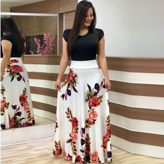 Damen Fließender Maxirock mit hoher Taille und großem Blumenprint Shop Nory