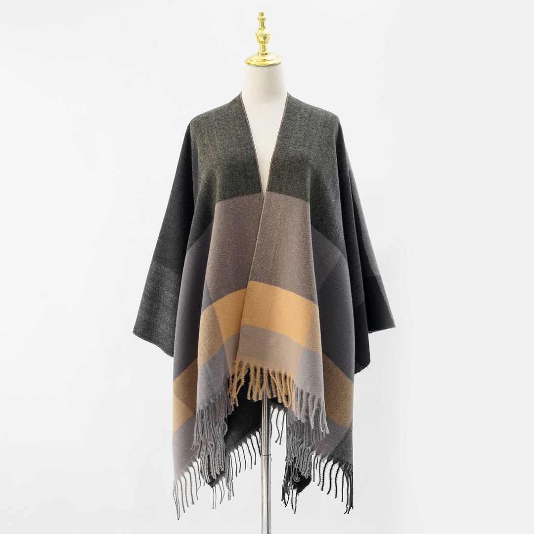 Damen Multifunktionaler Wollmix-Poncho im Cape‑Stil mit geometrischem Muster Shop Nory