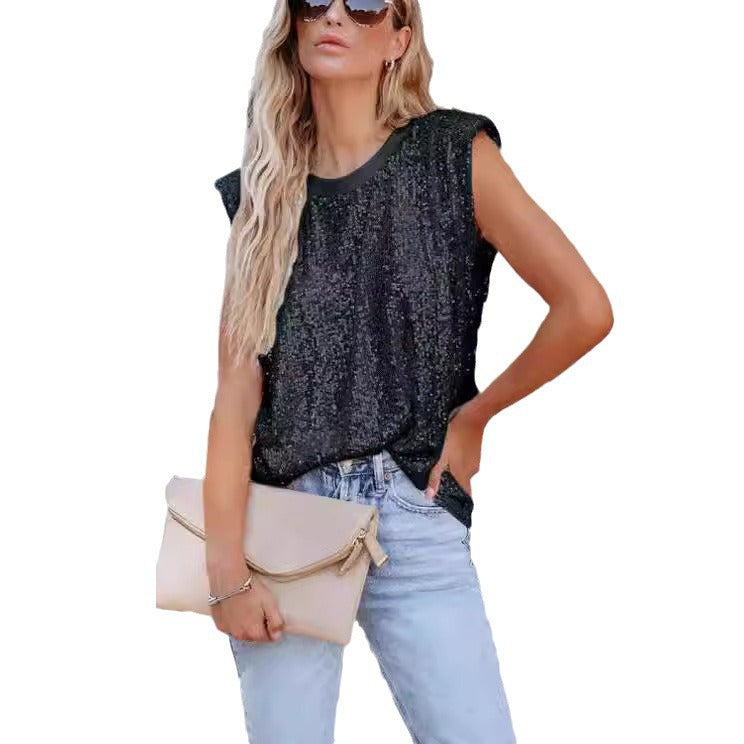 Damen Glitzernde Rundhalsbluse