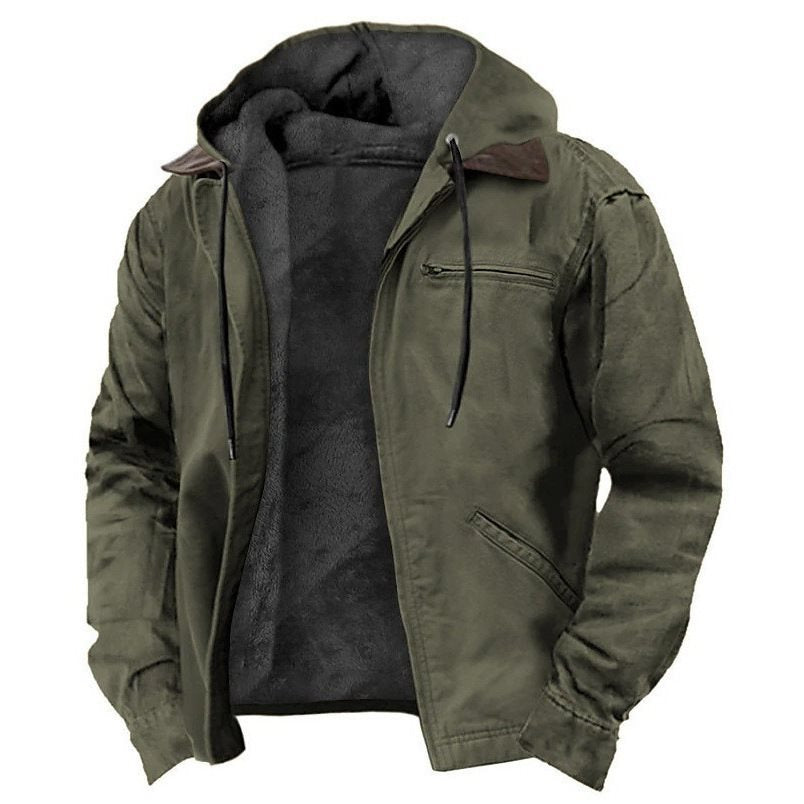 Herren Gefütterte Kapuzenjacke mit Teddyfutter, winddichtem Canvas und Reißverschlusstaschen Shop Nory
