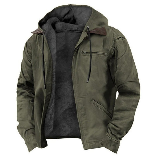 Herren Gefütterte Kapuzenjacke mit Teddyfutter, winddichtem Canvas und Reißverschlusstaschen Shop Nory
