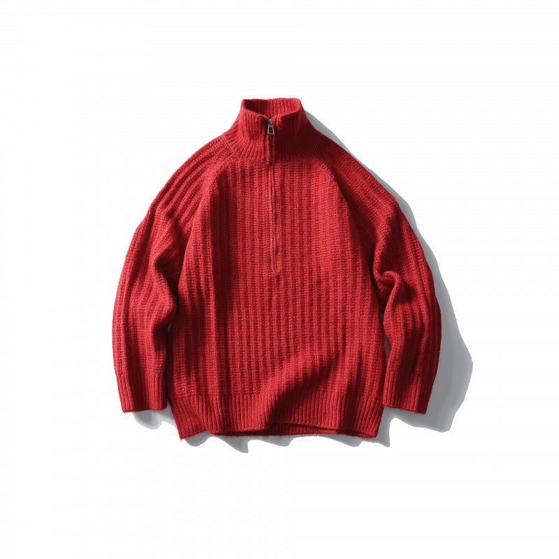 Unisex Oversize-Rippstrick-Halbzip-Pullover mit Stehkragen Shop Nory