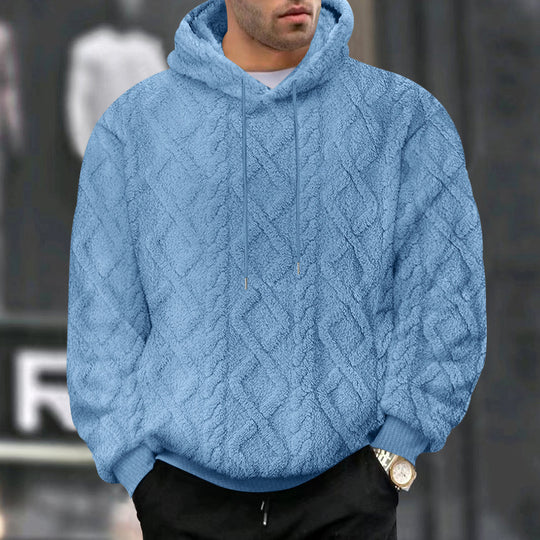Herren nan kuscheliger Sherpa-Kapuzenpullover mit diamantgeprägter Struktur, Kordelzug und elastischen Rippbündchen Shop Nory