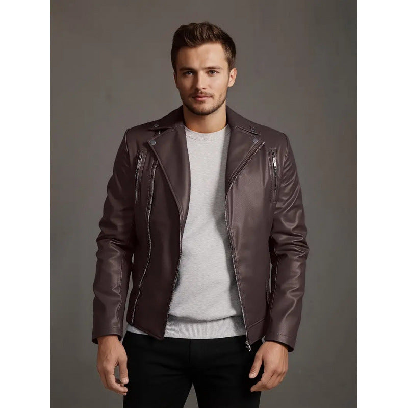 Herren Kunstleder Bikerjacke mit Steppnähten