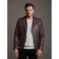 Herren Kunstleder Bikerjacke mit Steppnähten