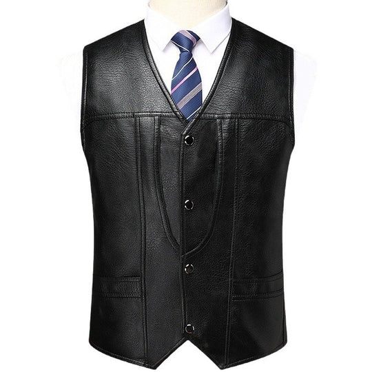 Herren Ärmellose Taillierte Lederweste mit V‑Ausschnitt, Ziernähten und Knopfleiste Shop Nory