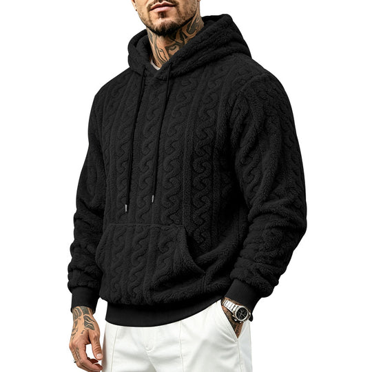 Herren Teddy-Fleecepullover mit Zopfmuster, Kapuze und Kängurutasche Shop Nory