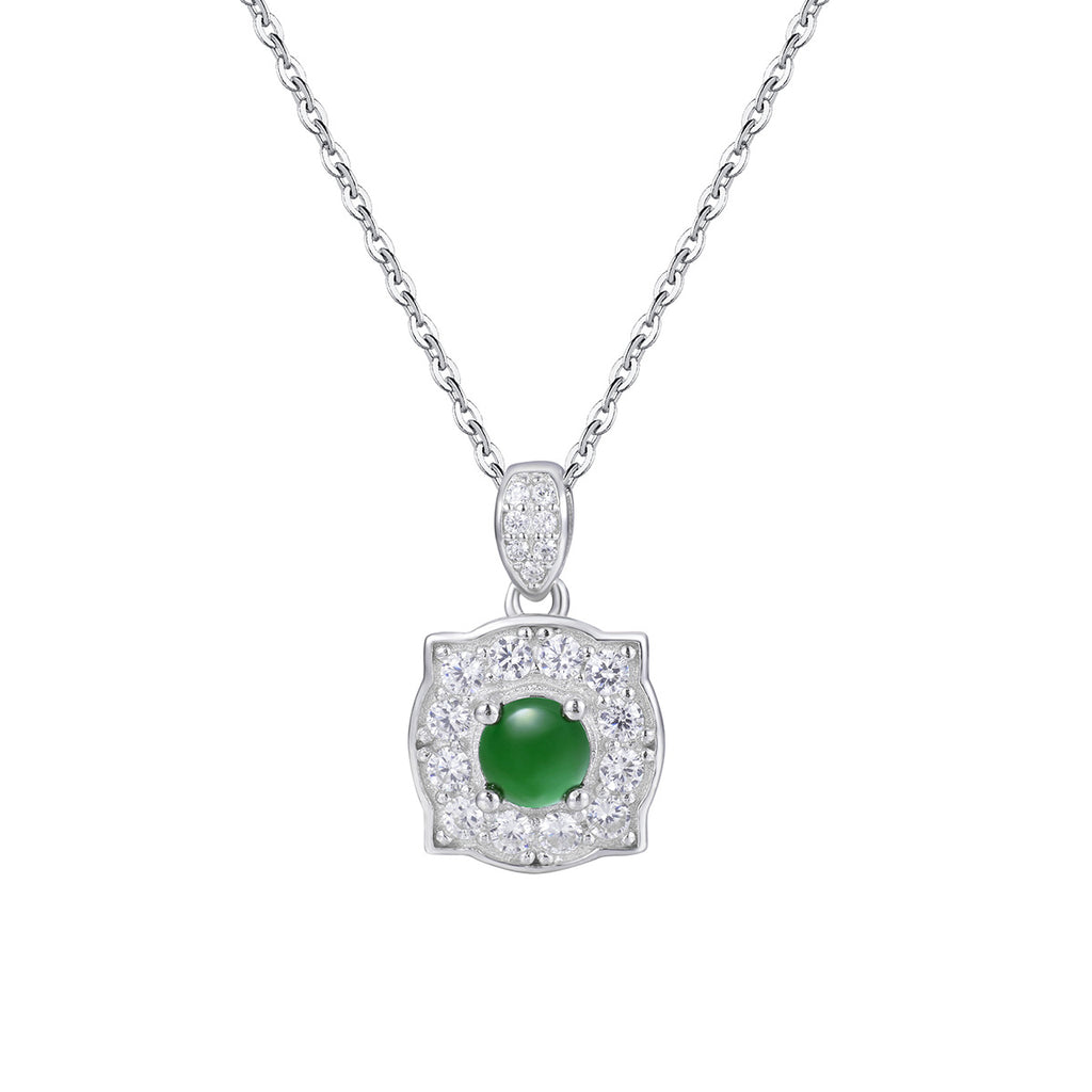 Damen Halskette mit grünem Jade-Anhänger und funkelnden Zirkonia Shop Nory