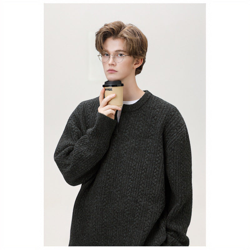 Damen Grobgestrickter Zopfmuster-Pullover mit V‑Ausschnitt und Lagen‑Optik Shop Nory