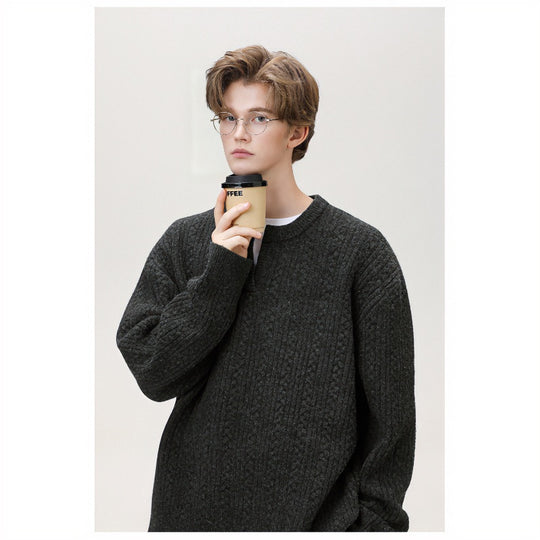 Damen Grobgestrickter Zopfmuster-Pullover mit V‑Ausschnitt und Lagen‑Optik Shop Nory