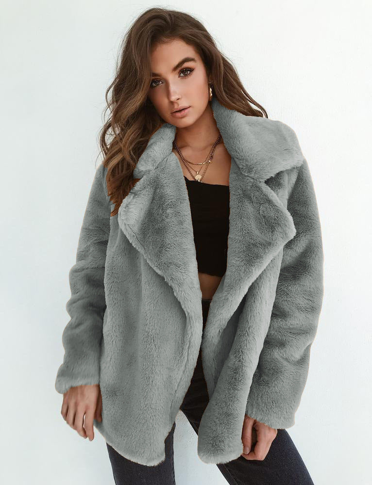 Damen Kuscheliger Oversized Kunstpelz-Mantel mit großem Reverskragen Shop Nory