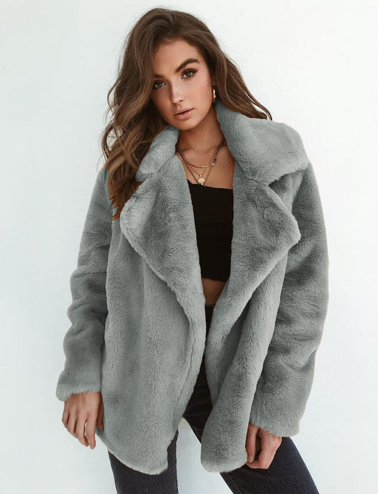 Damen Kuscheliger Oversized Kunstpelz-Mantel mit großem Reverskragen Shop Nory