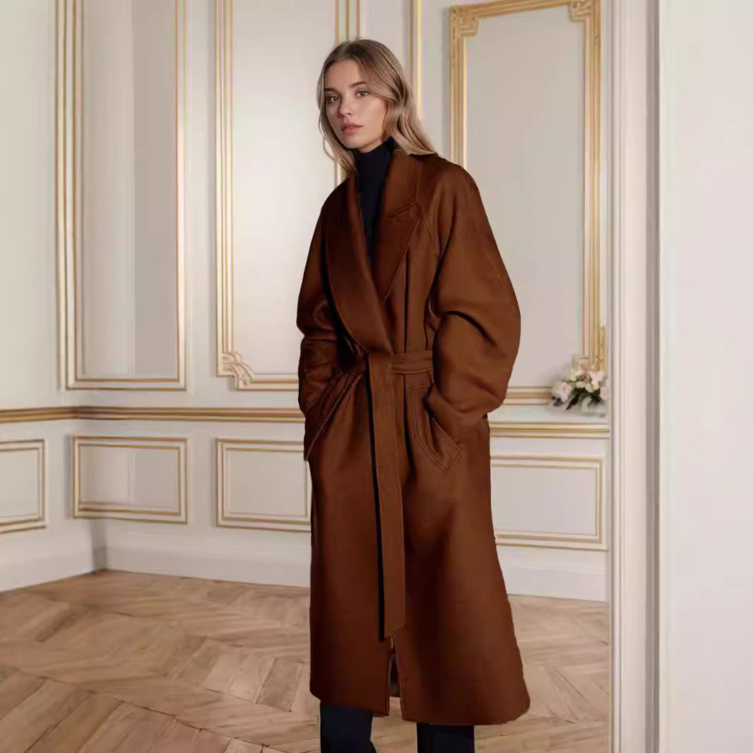 Damen Langmantel aus Wollmix mit Reverskragen und lockerem Schnitt Shop Nory
