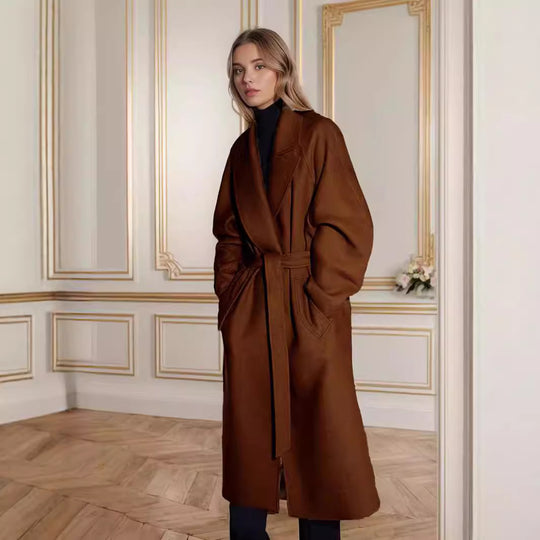 Damen Langmantel aus Wollmix mit Reverskragen und lockerem Schnitt Shop Nory
