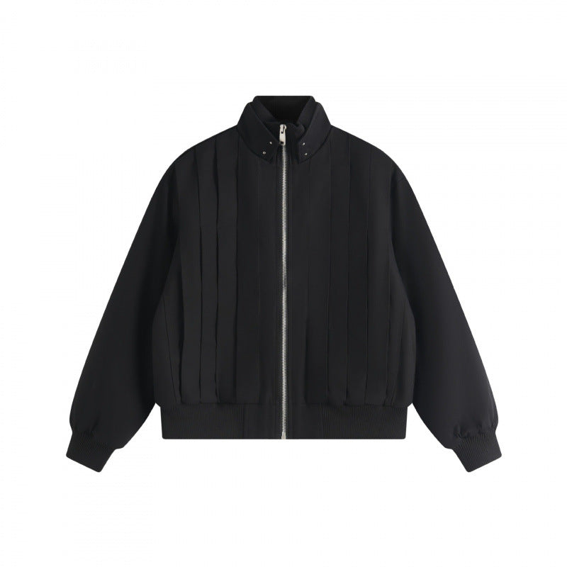 Unisex Boxy-Blousonjacke mit vertikalen Kellerfalten, Stehkragen und Reißverschluss Shop Nory