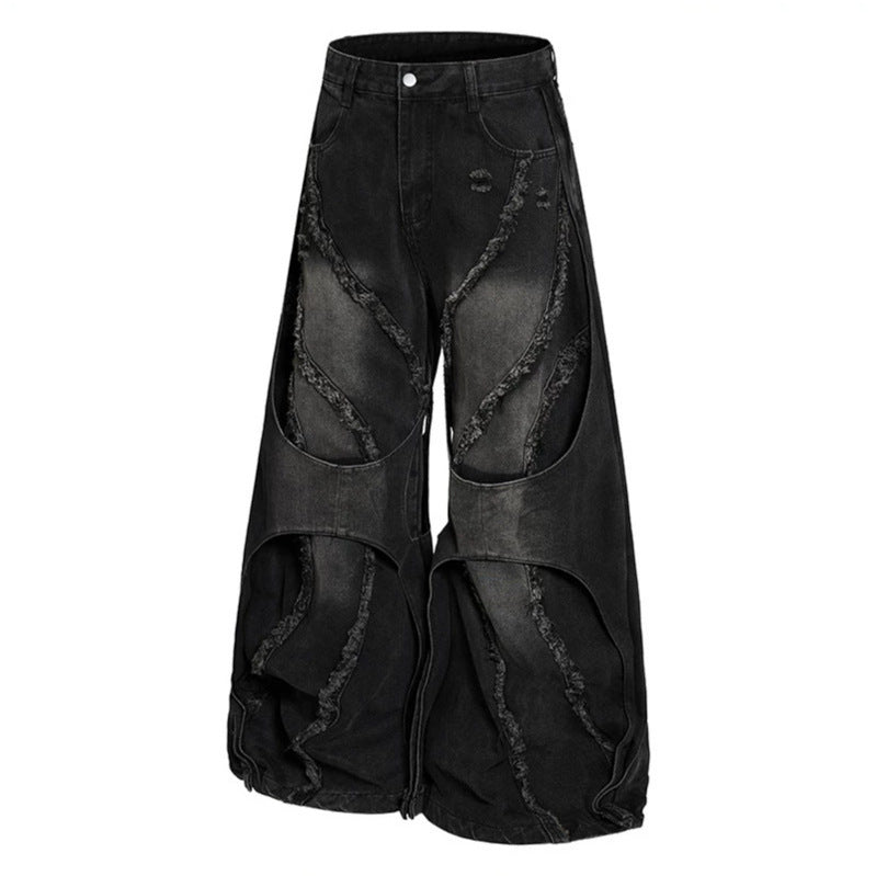 Damen weite Destroyed-Denim Culotte mit Lagenoptik und Fransenapplikation Shop Nory