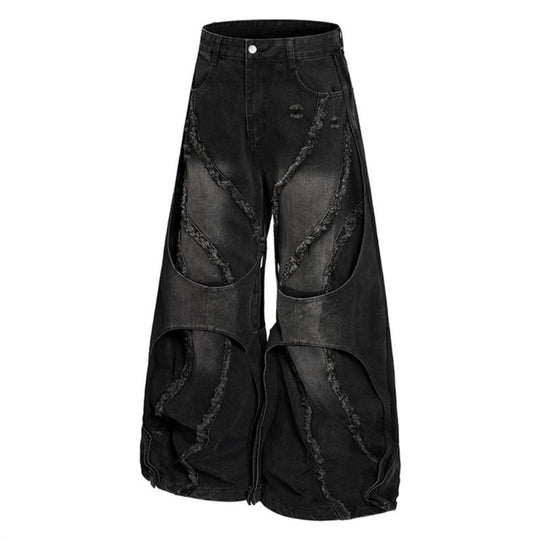 Damen weite Destroyed-Denim Culotte mit Lagenoptik und Fransenapplikation Shop Nory