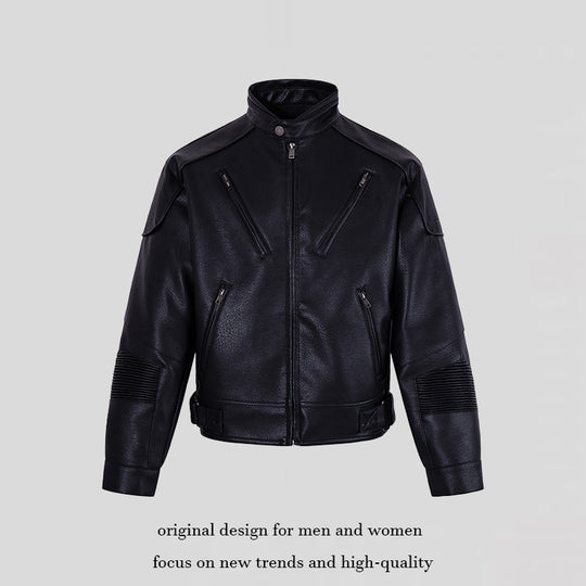Herren Bikerjacke aus Lederimitat mit Stehkragen Reißverschlusstaschen und gesteppter Ellenbogenpartie Shop Nory
