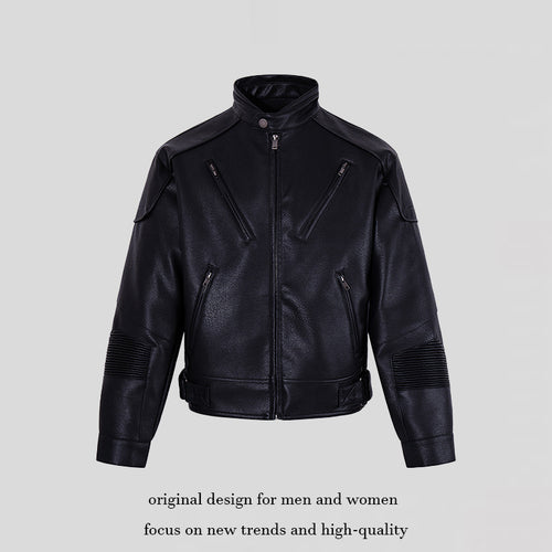 Herren Bikerjacke aus Lederimitat mit Stehkragen Reißverschlusstaschen und gesteppter Ellenbogenpartie Shop Nory