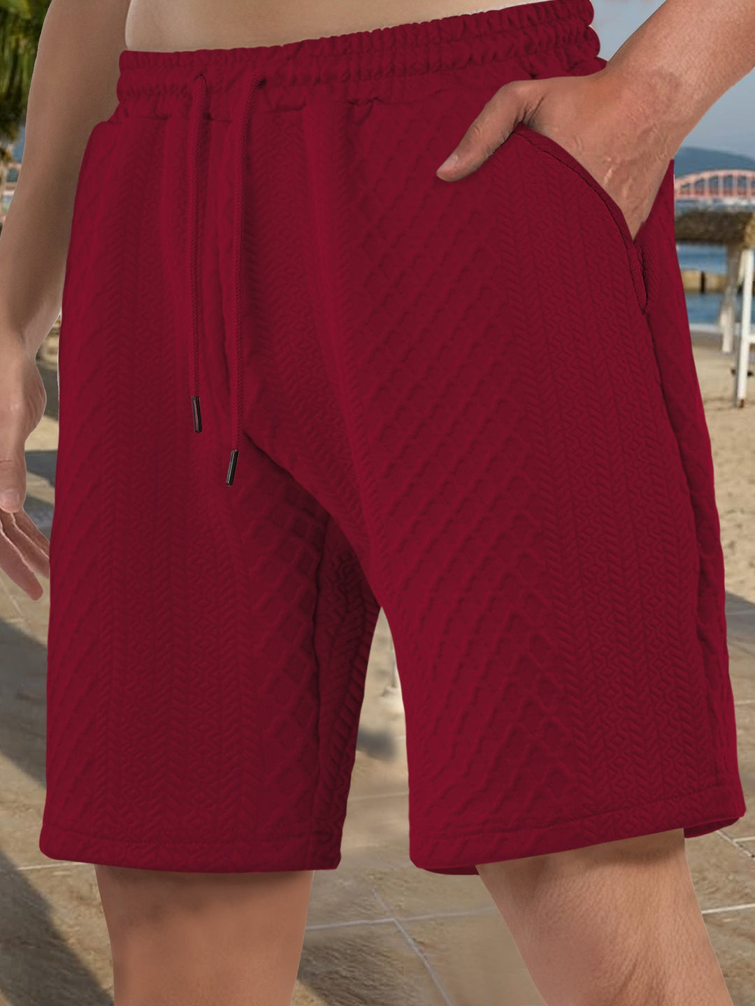 Herren nan strukturierte Strand-Bermuda aus Waffeljersey mit elastischem Kordelbund und schrägen Eingrifftaschen