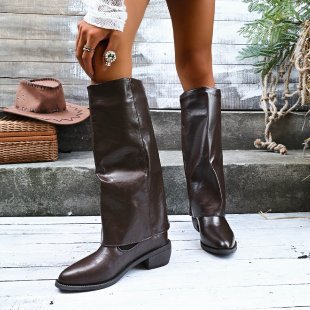 Damen knöchelhohe Stiefel im ausgefallenen Design mit seitlicher Raffung und robustem Blockabsatz