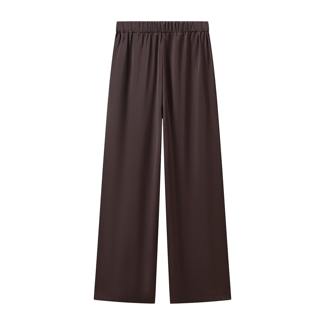 Damen Weite Palazzohose mit elastischem Bund und fließender Satin‑Optik Shop Nory