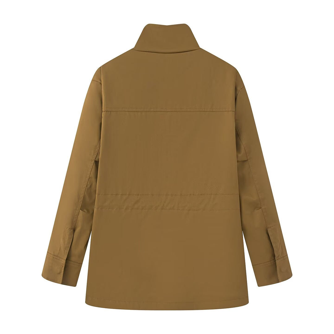 Damen Utility-Jacke mit Tunnelzugtaillen, Stehkragen und Pattentaschen Shop Nory