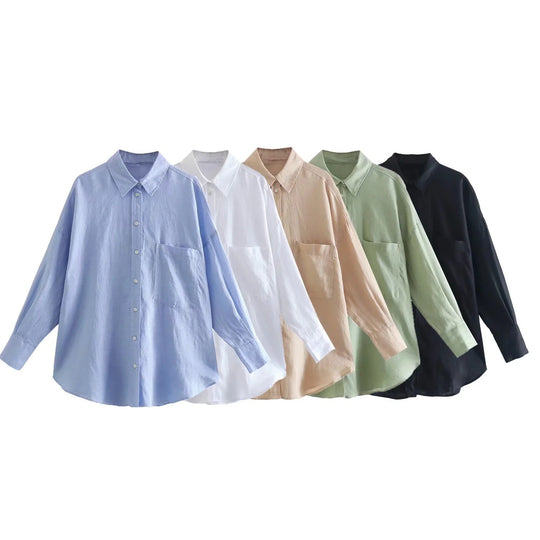 Damen Oversize-Hemdbluse aus Leinenmix mit überschnittener Schulter und Brusttasche Shop Nory