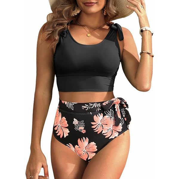 Damen Hochtailliertes Bikini-Set mit knotenverziertem Oberteil