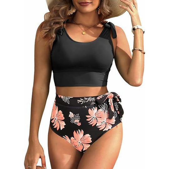 Damen Hochtailliertes Bikini-Set mit knotenverziertem Oberteil