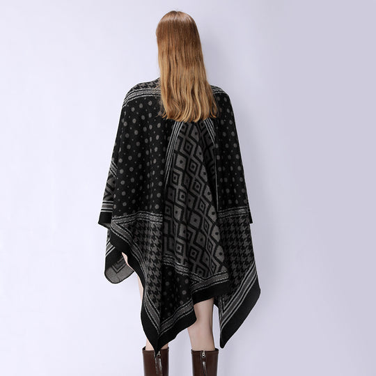 Damen Gewebter Jacquard‑Capeponcho mit Hahnentritt‑ und Ornamentmix Shop Nory