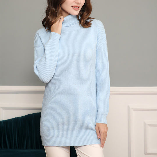 Damen Langer Rippstrick-Rollkragenpullover im Oversize-Schnitt Shop Nory
