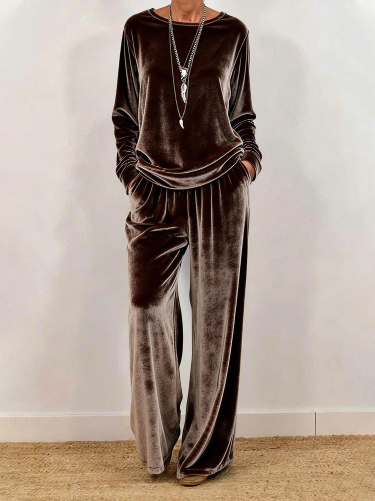 Damen Samt-Lounge-Set mit weitem Bein und Rundhalsausschnitt Shop Nory