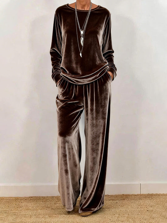 Damen Samt-Lounge-Set mit weitem Bein und Rundhalsausschnitt Shop Nory
