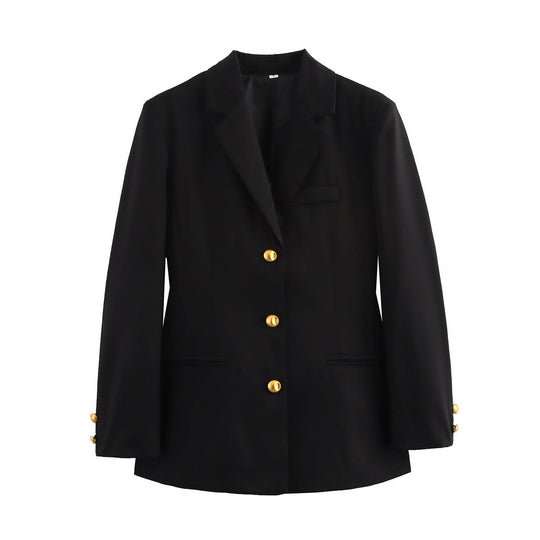 Damen karierten Blazer mit goldenen Knöpfen und praktischen Taschen Shopnory