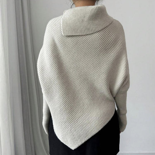 Damen Asymmetrischer Rippenstrick-Poncho mit hohem Rollkragen und verlängerten Ärmeln Shop Nory