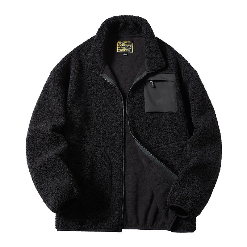 Herren Sherpa‑Fleecejacke im Utility‑Style mit Reißverschluss‑Brusttasche und Stehkragen Shop Nory
