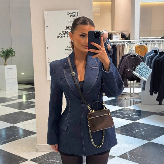 Damen taillierter Jeansblazer mit geschwungenem Revers Shop Nory